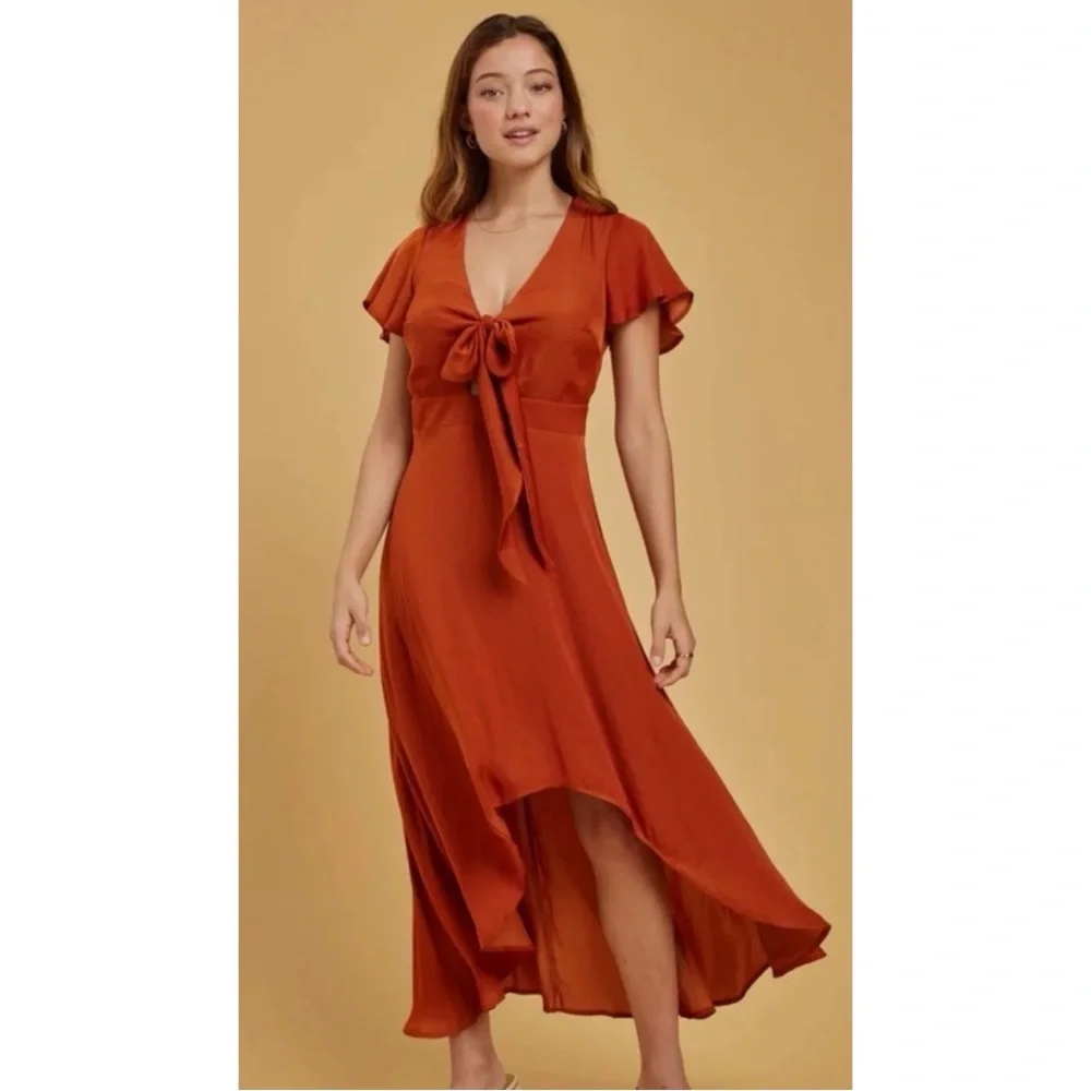 open lace back dress Sunset Rust Warm Cotton Corduroy Front Slit Maxi Dress 46